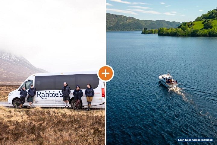Minibus sur une route au bord d'un loch des Highlands
