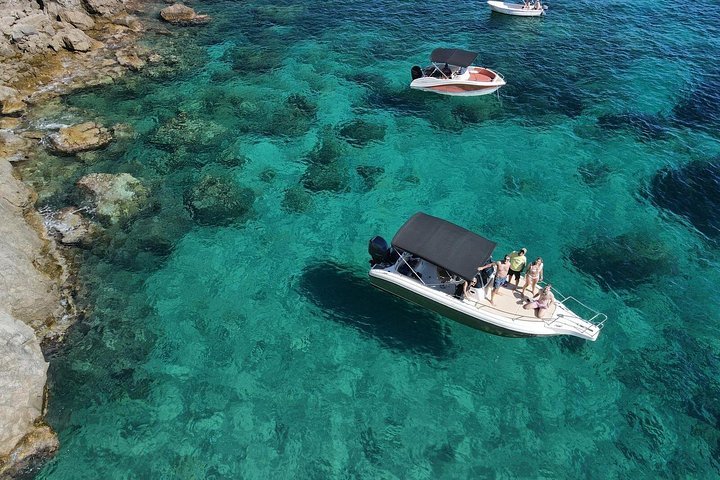 Small-group speedboat in a marina
