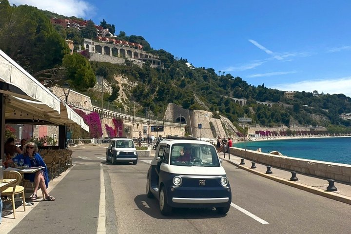 Small electric car on a Côte d'Azur road