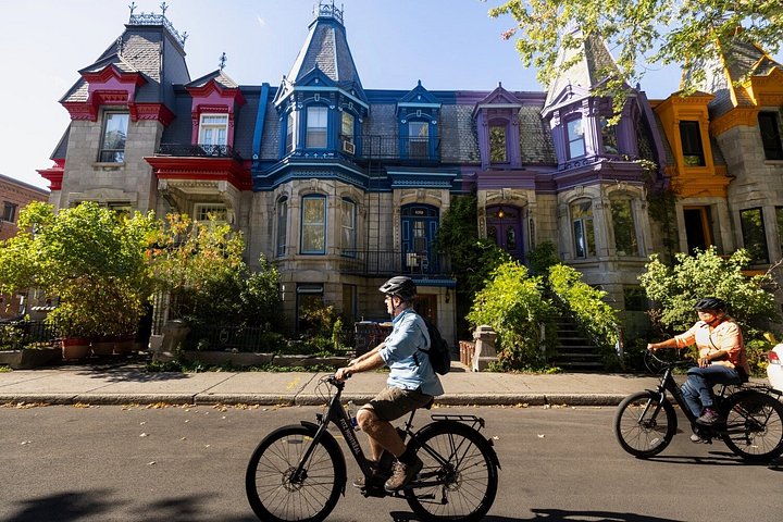 Group bike ride through the streets of Montreal