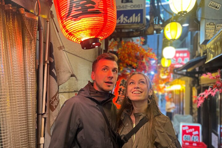 Street food stall in Shinjuku at dusk
