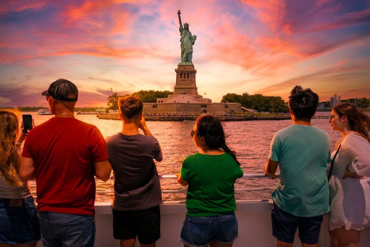 Bateau de croisière sur l'Hudson au coucher du soleil