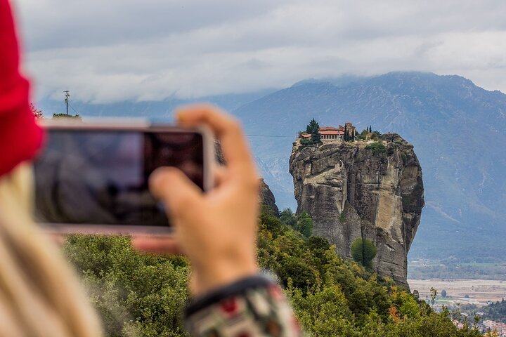 Rocks and monasteries of Meteora seen from the road