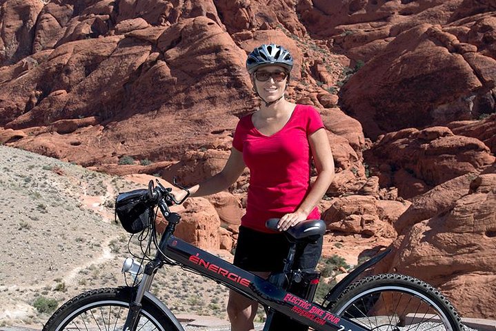 E-bike rider among the red rocks of Red Rock Canyon near Las Vegas