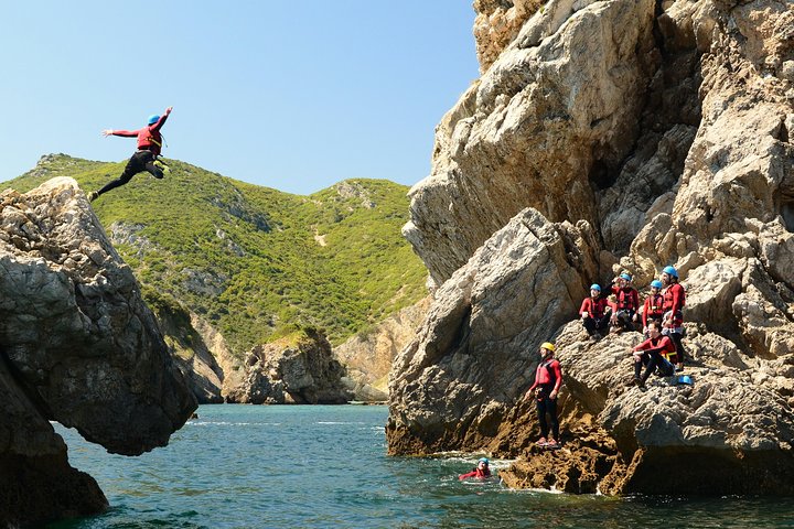 Rocks and sea during a coasteering session