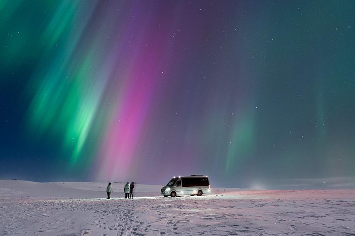 Sortie aurores boréales en minibus avec chocolat chaud – Point de prise en charge indiqué sur le bon de réservation, Reykjavik, Islande (photo 1)