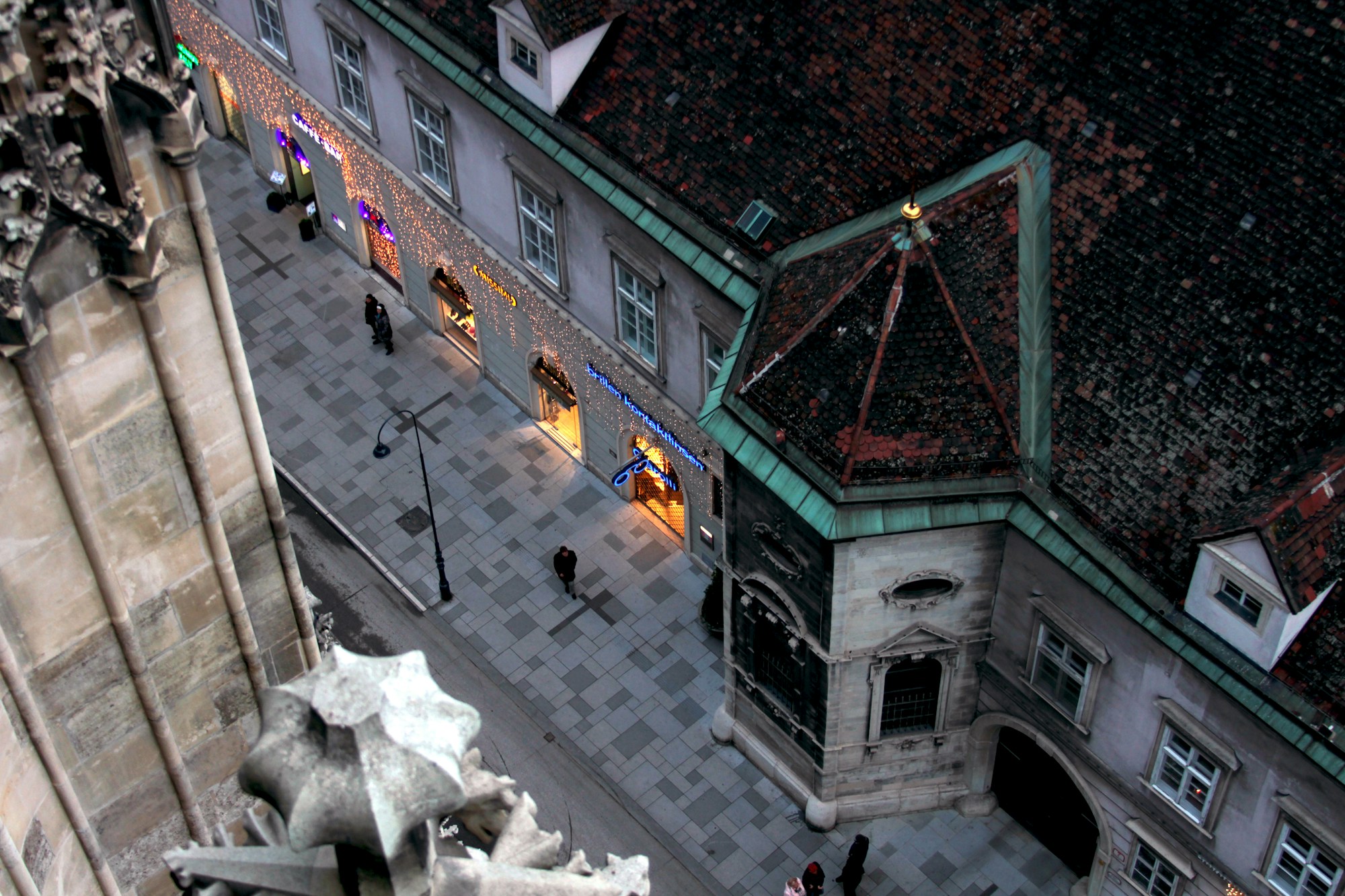 View from the roof of St Stephen's Cathedral over the rooftops of Vienna in autumn