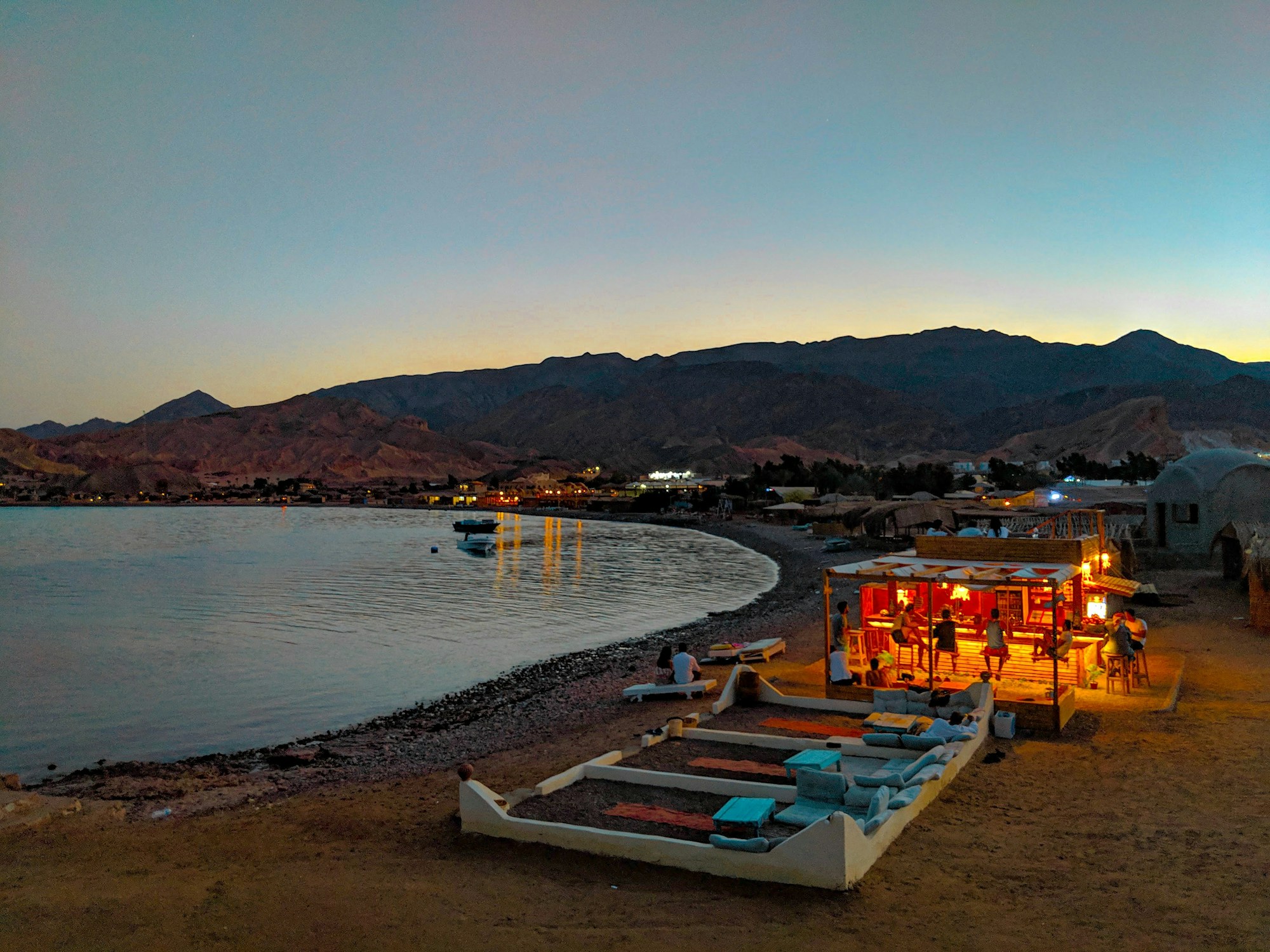 South Sinai coast at dusk, a bay lined with mountains