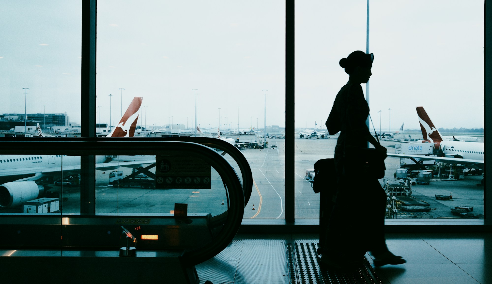 Suitcase in an airport hall