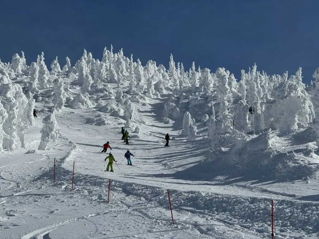 Skieurs en descente sur une montagne enneigée